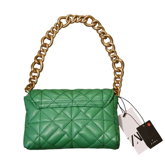 NEW Zara Green Quilted Handbag with Gold Shoulder Chain Strap‎ - Picture 2 of 9